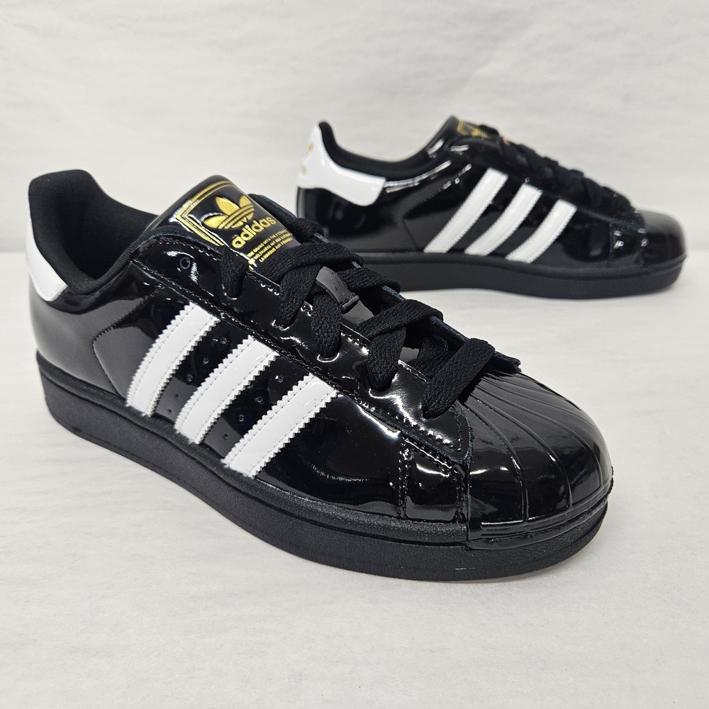 Adidas Superstar II Sneakers JS4009 Black Patent Leather White Gold Women Size 7